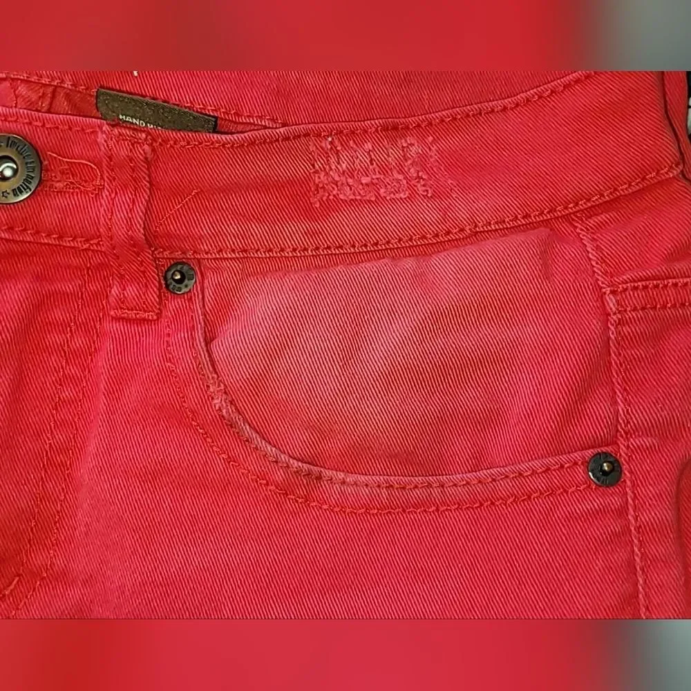 Men's Vibrant Red Skinny Jeans with Distressing
